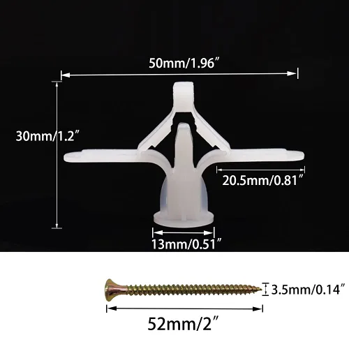 Vista 2 de Anclajes de pared hueca, kit de anclaje para paneles de yeso con tornillos, anclaje de pared hueco autoperforante, 65 libras, blanco