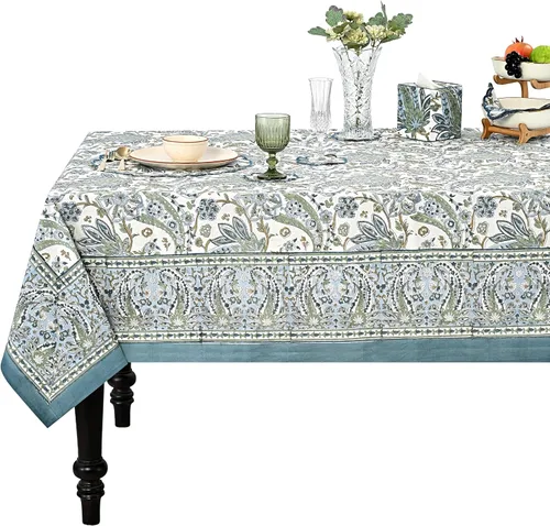 Vista 299 de Ridhi Mantel cuadrado con estampado de bloques de mano de caléndula ámbar