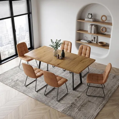 Vista 15 de ZckyCine Mesa de Comedor Moderna de Mediados de Siglo y Sillas para 4 Rectangular de Madera Expandible que Ahorra Espacio Multifuncional Marrón