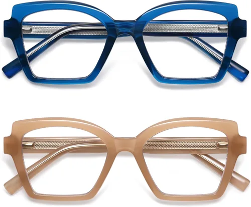 Vista 8 de AMOMOMA Paquete de 2 lentes de lectura modernos con diseño de ojo de gato para mujeres y hombres, elegantes lentes cuadrados con bloqueo de luz azul