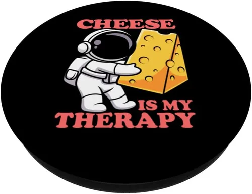 Vista 2 de Cheese Is My Therapy Astronaut Cheese Dairy Product PopSockets Swappable PopGrip