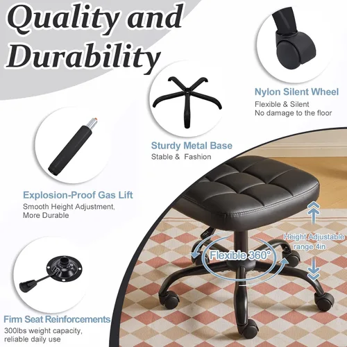 Vista 6 de VINGLI Silla de escritorio compacta y pequeña, linda silla sin brazos con ruedas, silla de tocador con respaldo bajo, silla de tarea ajustable