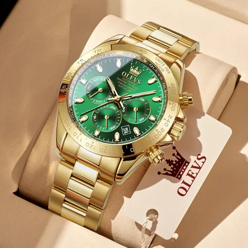 Vista 2 de OLEVS Relojes de oro automáticos para hombres, de lujo, clásicos, de acero inoxidable, calendario, luminosos, impermeables, para hombres