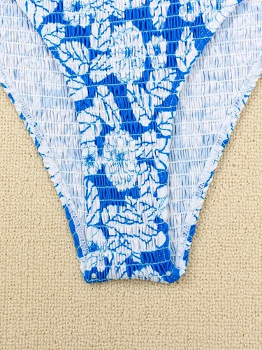 Vista 4 de MakeMeChic Conjunto de bikini de 2 piezas con cuello halter y triángulo para mujer, corte alto, traje de baño