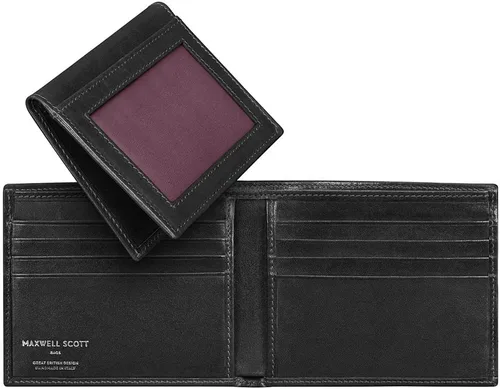 Vista 6 de Maxwell Scott - Cartera triple de cuero de lujo 2 en 1 con tarjetero Bolsa clásica para identificación de notas, Negro (Night Black), Fine