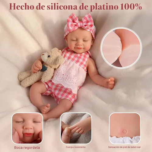 Vista 2 de BABESIDE Muñeca bebé de silicona – Muñecas de bebé Reborn durmiendo de 12 pulgadas, cuerpo completo de silicona, anatómicamente correcta, muñeca