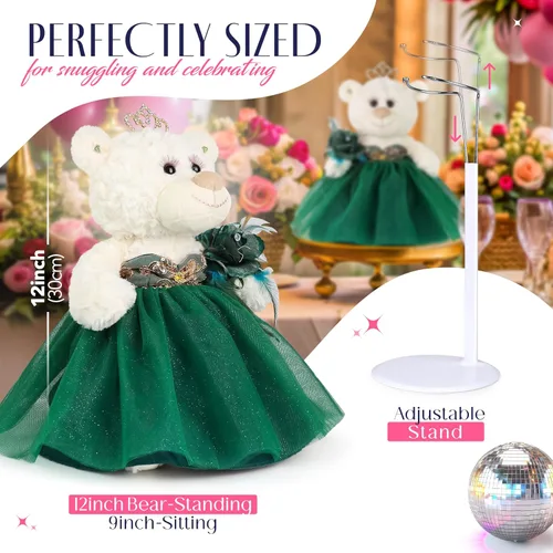Vista 5 de COLECCIÓN KINNEX DESDE 1997 Oso de Quince Años de 12" Oso de Peluche de Quince Años con Vestido Bordado Mis 15 Años (Pieza Central) ~ B09631-4