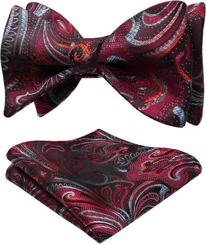 Vista 32 de HISDERN Pajaritas para hombre, corbatín de cachemira para hombre, corbata de lazo y bolsillo cuadrado, juego formal de esmoquin para boda