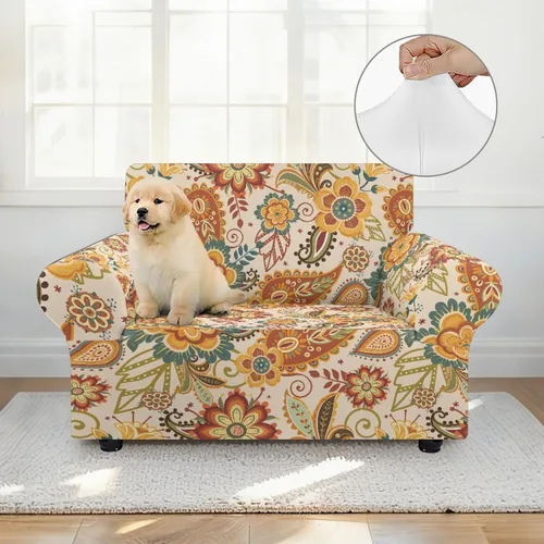 Vista 2 de Horeset Funda elástica para silla con diseño de flores hippie otoñales, funda para sofá, lavable, protección de muebles con espuma antideslizante