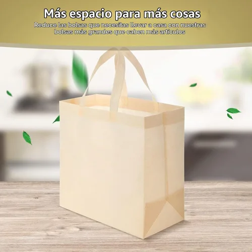 Vista 4 de Reginary - Bolsas de compras reutilizables de 50 unidades, no tejidas, color beige Foldable carry tote, Retail boutique use, Grocery shopping
