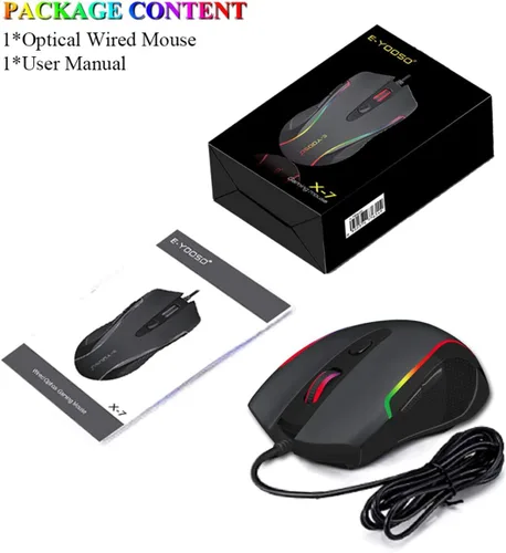 Vista 8 de E-YOOSO Ratón para juegos con cable RGB retroiluminado 6 botones programables con grabación macro, 6400 DPI ajustable, ratón ergonómico
