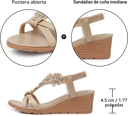 Vista 5 de TEMOFON Sandalias de plataforma elegantes de verano con tacón bajo para 25-albaricoque