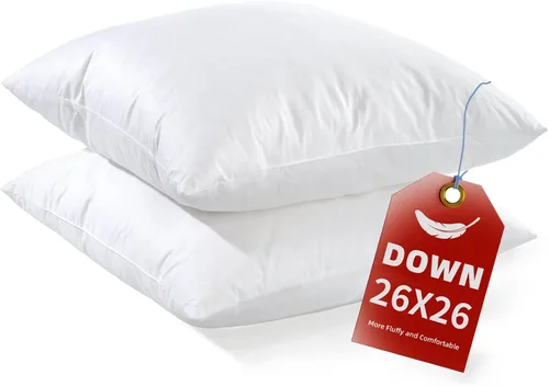 Vista 8 de YSTHER Juego de 2 almohadas de plumas de plumón de 14 x 22 pulgadas, almohadas lumbares firmes y grandes para cama, almohadas decorativas suaves