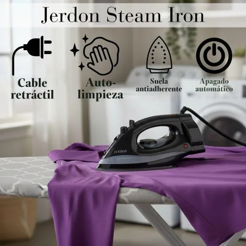 Vista 2 de JERDON Plancha hotelera - Cable retráctil, 1200 vatios - Negro - J913B