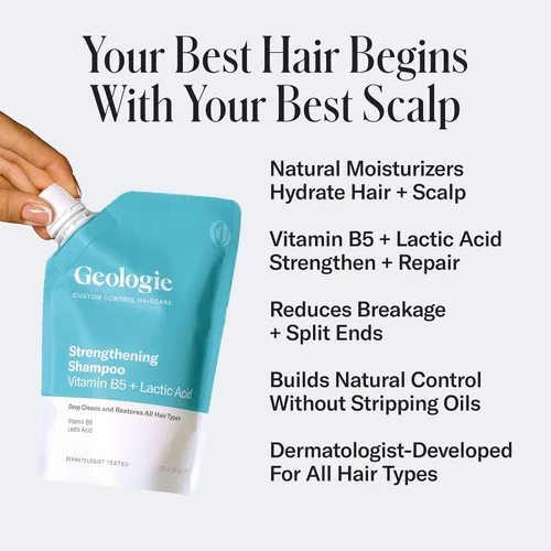 Vista 2 de Geologie Champú fortalecedor Vitamina B5 + ácido láctico Control personalizado Cuidado del cabello 8 onzas líquidas