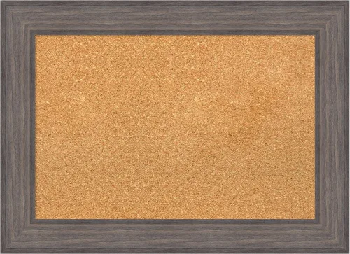 Vista 28 de Amanti Art Natural Cork Board for Wall, 18x24 Vision Board with Grey Wood Frame, Small Corkboard Office Decor for Home Organization, Country Rustic