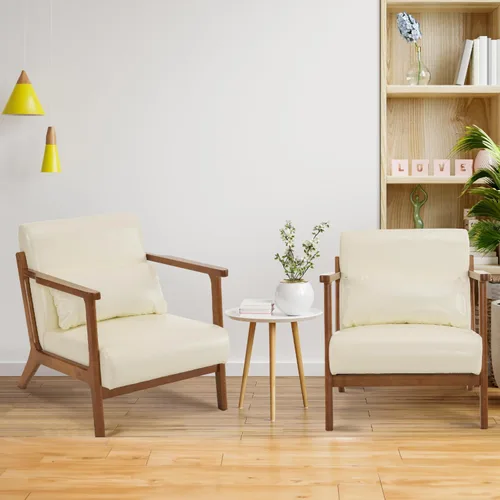 Vista 4 de MOJAY Silla Decorativa Moderna con Otomano, Sillón de Salón Tapizado en Cuero Sintético para Dormitorio, Balcón, Recepción