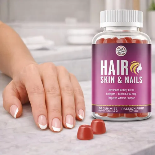 Vista 6 de Grab The Gold Vitaminas para el cabello, la piel y las uñas para mujeres, gomitas con 6000 mcg de biotina y colágeno, 10 vitaminas y minerales