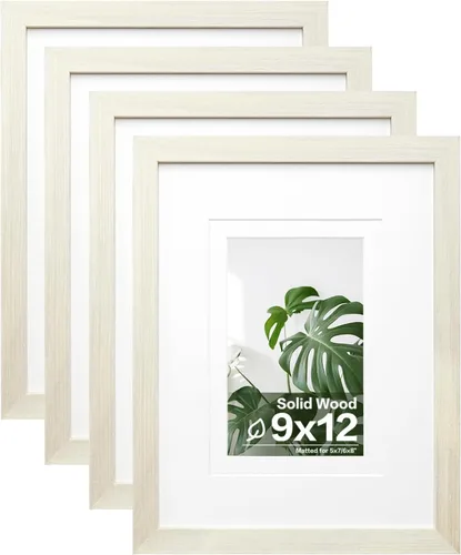 Vista 94 de Egofine - Juego de 4 portarretratos A4 de madera maciza y cubierta de plexiglás de 4 x 6/6 x 8 pulgadas con paspartú o A4 sin paspartú, para mesa