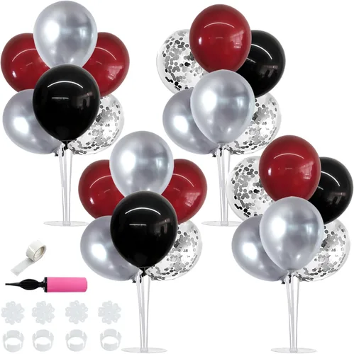 Vista 54 de TONIFUL Juego de 4 centros de mesa de globos con soporte para globos de color negro, azul y plateado
