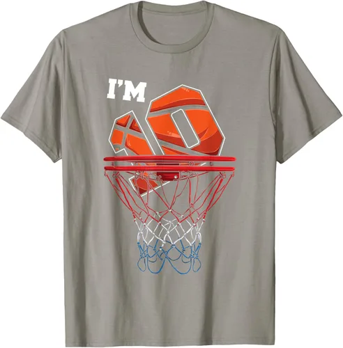 Vista 27 de Camiseta de regalo de cumpleaños con red de baloncesto de 10 años, Negro