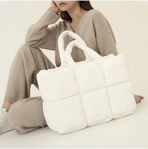 Vista 3 de Merlybell Puffer Tote Bag for Women, Large Puffy Tote Hobo Bag Quilted Handbag Lightweight Padding Satchel Purse Shopper Bags