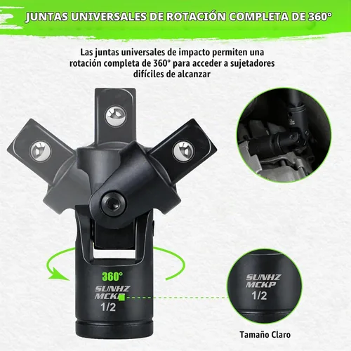 Vista 4 de Juego de extensión de enchufe de impacto de 18 piezas, barras de extensión de enchufe de 1/4 de pulgada, 3/8 pulgadas y 1/2 pulgadas, incluye juego
