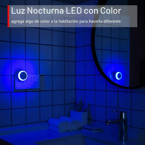 Vista 7 de Luz nocturna LED azul, enchufable, sensor inteligente del atardecer al amanecer, luz nocturna redonda pequeña, ahorro de energía, luz nocturna