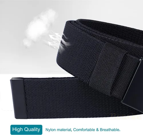 Vista 6 de Cinturón elástico para hombre, cinturón elástico automático sin agujeros, cinturones de tela de nailon ajustables con hebilla de metal negro
