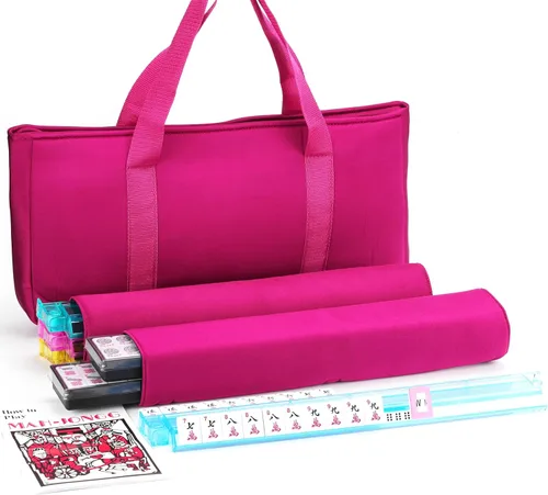 Vista 10 de American Mahjong Set 166 Azulejos grabados blancos Borgoña Bolsa de Rojo burdeos
