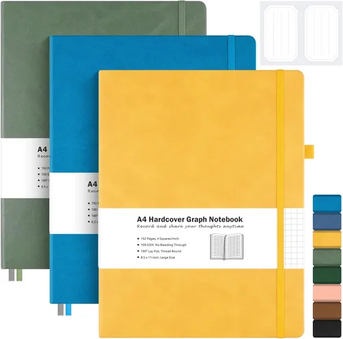 Vista 9 de Paquete de 3 cuadernos con rayas universitarias, cuaderno de cuero de tapa dura A4 para trabajo, cuaderno rayado diario para mujeres, hombres, 192
