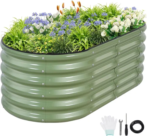 Vista 17 de Cama de jardín elevada galvanizada para exteriores, camas elevadas para jardinería, caja de maceta de metal, kit de cama de jardín elevada de acero