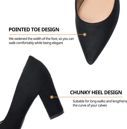 Vista 3 de Heel The World IN3 - Zapatos de tacón alto de gamuza grueso HI para mujer, puntera cerrada, zapatos de oficina para mujer