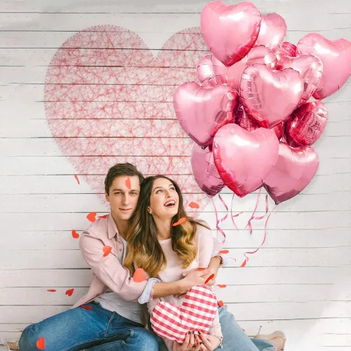Vista 3 de Globos de aluminio en forma de corazón para decoraciones de fiesta del día de San Valentín, paquete de 15 globos de aluminio para decoraciones