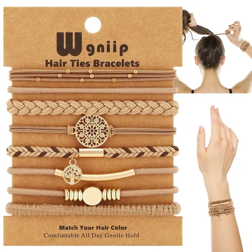 Vista 10 de 20 lazos de pelo boho en 5 estilos, 10 colores - Lindas pulseras para cabello delgado y grueso, elásticos sin daños