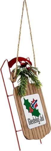 Vista 3 de CafePress Adorno navideño de trineo Gledelig Jul de Noruega
