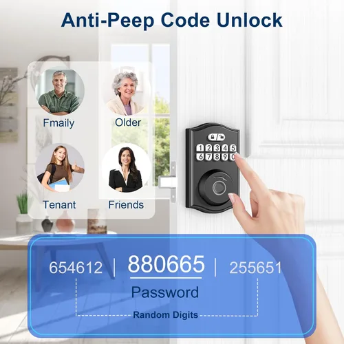 Vista 6 de Cerradura de puerta inteligente - Entrada sin llave con huella dactilar/Bluetooth APP control/contraseña, bloqueo automático, código de una sola