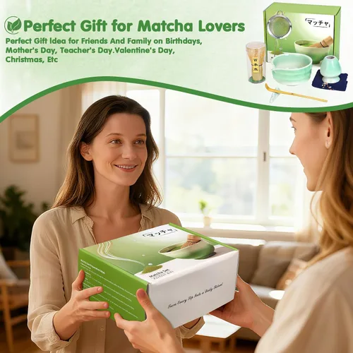 Vista 7 de Juego de batidor de matcha, 7 piezas de batidor de cerámica matcha, cuenco con boquilla, soporte, tamiz inoxidable, cuchara de bambú y toalla de té