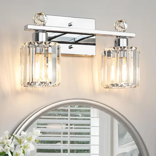 Vista 7 de Lámparas de baño doradas de 1 luz, modernas luces de tocador de baño con pantalla de cristal transparente, luces de montaje en pared de baño