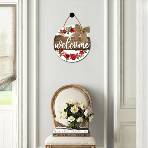 Vista 5 de Letrero de bienvenida para puerta delantera, letrero de bienvenida de 11 pulgadas, decoración de porche frontal, decoración de primavera rústica W1
