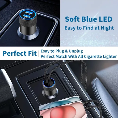 Vista 8 de Apple MFi Certified iPhone 17 Car Charger, 4.8A Dual USB Car Phone Charger