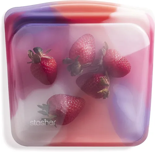 Vista 18 de Bolsa de almacenamiento reutilizable de silicona premium Stasher para sándwiches, color aqua, apta para microondas, sous vide, lavavajillas, horno