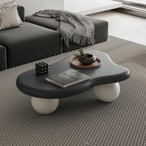 Vista 19 de SLEERWAY Mesa auxiliar Cloud para sala de estar, mesa de centro baja irregular única de 35 pulgadas, bonita mesa de té pequeña, borde redondo