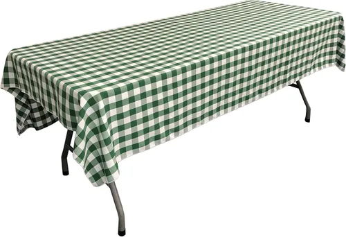 Vista 15 de LA Linen Mantel rectangular de poliéster Gingham a cuadros 60 por 84 pulgadas, blanco y verde oscuro