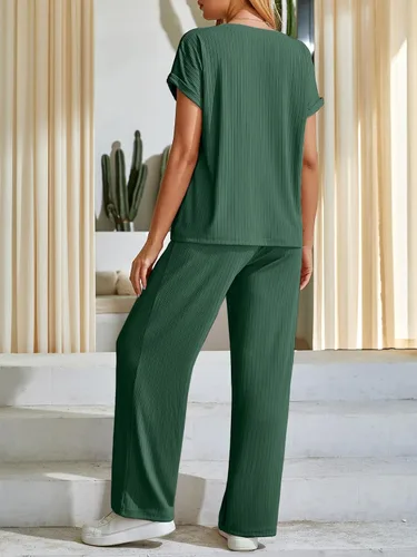 Vista 2 de OYOANGLE Conjunto de pijama de maternidad de 2 piezas para mujer, camiseta de manga corta y pantalones