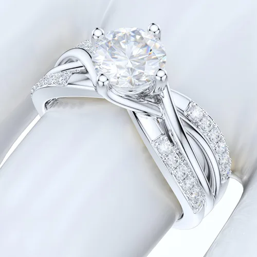 Vista 5 de Anillo de compromiso de plata de ley con diamantes redondos de talla brillante o moissanita genuina