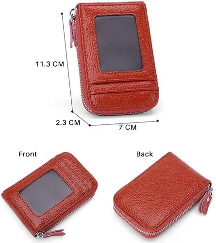 Vista 3 de ihreesy Portatarjetas de crédito, de piel vacuna, tarjetero protector para tarjetas de crédito, 9 ranuras para tarjetas, con cremallera