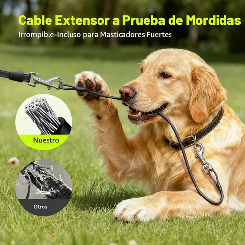 Vista 3 de Pecute - Correa retráctil para perro con cable a prueba de mordiscos - 18,2 pies de correa retráctil resistente para mascotas con dispensador