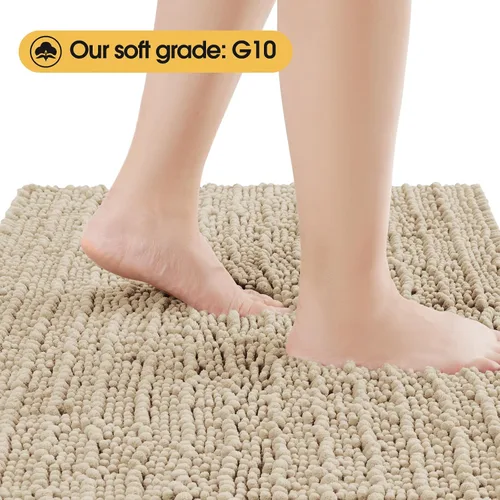 Vista 3 de ACCUMTEK - Juego de 2 alfombras de baño de lujo en color beige de 32"x20"+24"x17", alfombras de baño ultra suaves y gruesas absorbentes, alfombra