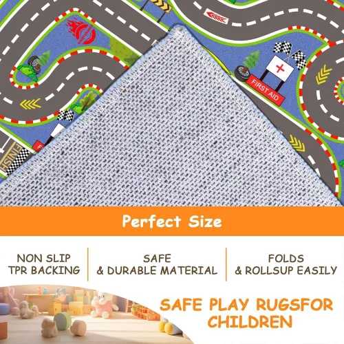 Vista 6 de Alfombra para Niños, Alfombras de Tapete de Juego de Pista de Carreras 47×31 pulgadas, Alfombra para Niños con Respaldo de Goma, Línea de Salida